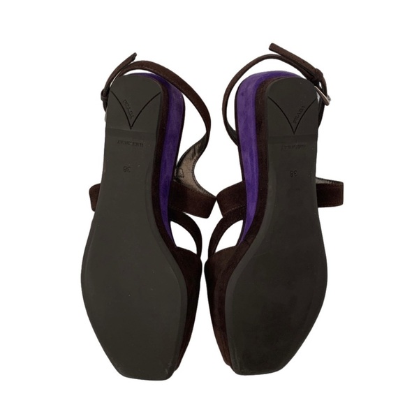 Prada Calzature Donna Ankle Strap Suede Leather Peep Toe Wedge Heel, Brown sz 38 - Picture 8 of 9